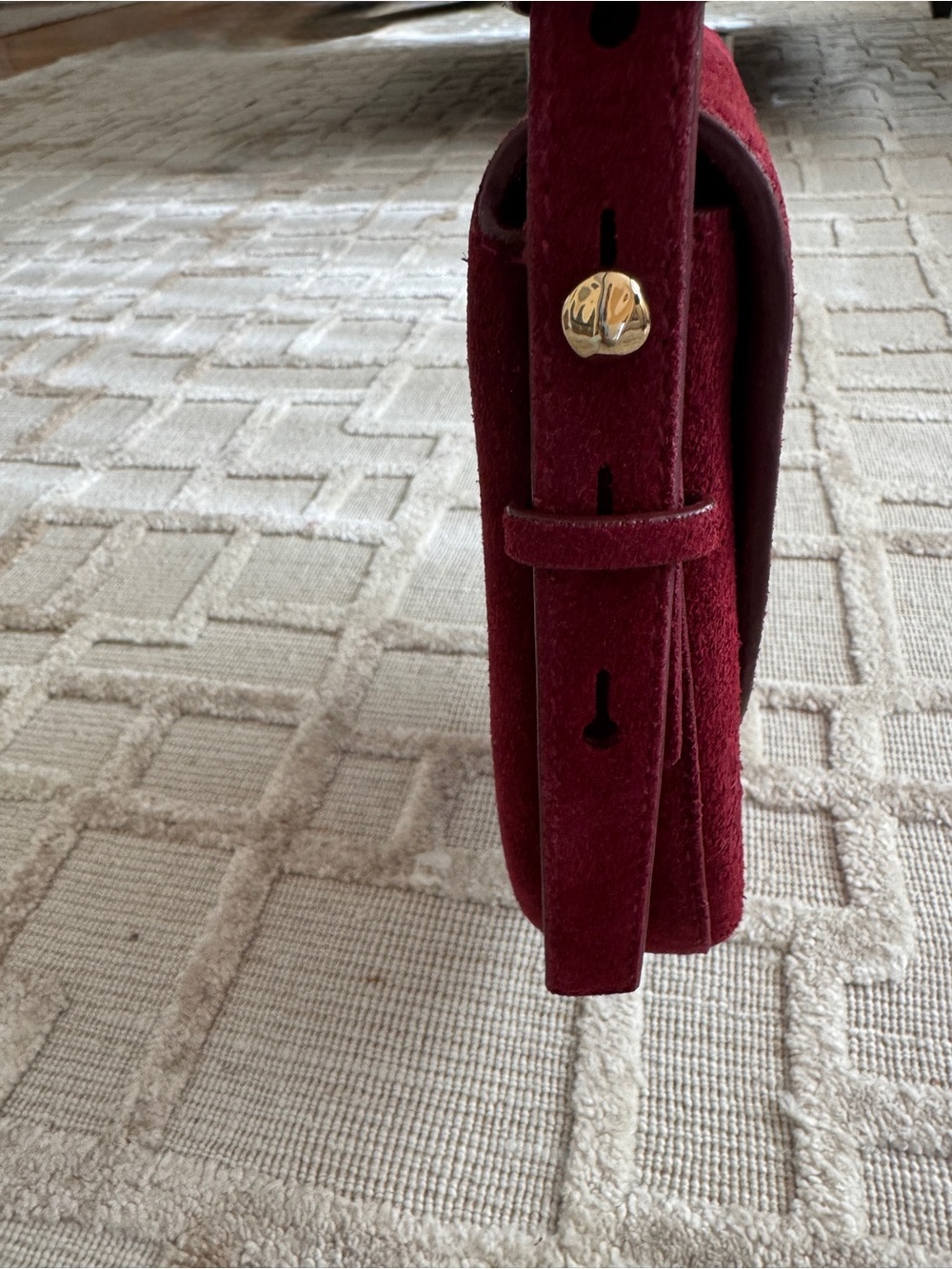 Madewell Burgundy Suede Saddle Shoulder Bag with Gold Accent - Picture 5 of 6
